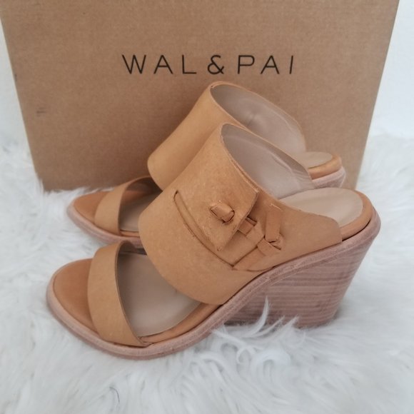 NEW Wal & Pai Cole Wedge Nude Calf Leather Chunky Stacked Heel Minimalist 37 - Picture 4 of 11